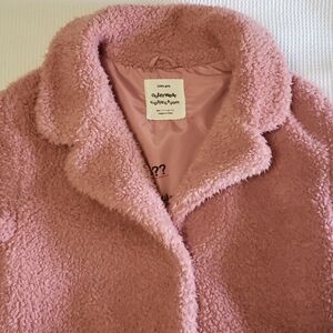 Zara Girls Size 11-12 Pink Sherpa Teddy Coat Faux Fur Fall Jacket